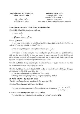 Kiểm tra học kì I năm học 2014 - 2015 môn thi Toán - lớp 11